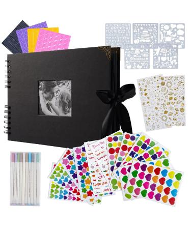 JMJE Scrapbook Photo Album  DIY Craft Paper Photo Book  Handmade Album Scrapbook Set of 80 Pages  Records Anniversary  Wedding  Graduation  Travelling  Contains Metal Pen- Black Window