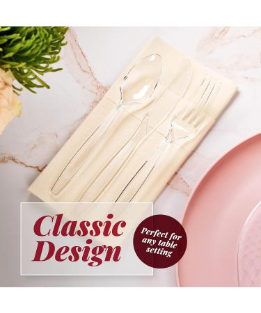 300 ct Disposable Plastic Silverware Set | Clear Cutlery Utensils | 100 Forks, 100 Spoons, 100 Knives | Heavy Duty Bulk Flatware - Ideal for Parties & Events - Buy Online on SooperMarket.com