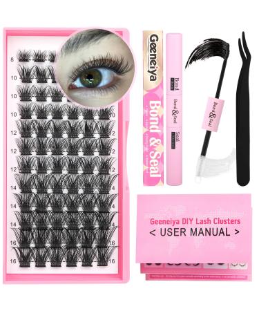 DIY Lash Extension Kit  Clusters Eyelash Extension Kit 8-16MM Cluster Lashes with Waterproof Lash Bond and Seal Glue and Individual Eyelash Tweezers DIY at Home  User Manual for Beginners (72Pcs D-8-16MM)) Lash Kit