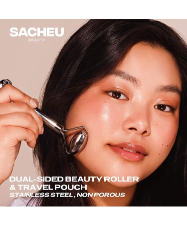 SACHEU Stainless Steel Facial Roller - Reduce Puffiness, Inflammation & Boost Circulation - Dual Sided Metal Face Roller for Cooling Massage - Includes Travel Pouch - Buy Online on SooperMarket.com