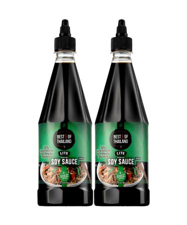 Premium Lite Soy Sauce Low Sodium | 2 Bottles of Lite Soy Sauce 23.65oz Real Authentic Asian-Brewed Marinade for Marinating Fish, Meat & Roasted Vegetables | Squeezable Bottle No MSG | Kosher