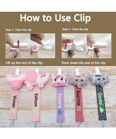 Personalized Pacifier Clip with Name - Ausbay Paci Holder for Boys and Girls - Cotton Fabric Leash for Pacifiers - Black Elephant Pattern - Buy Online on SooperMarket.com