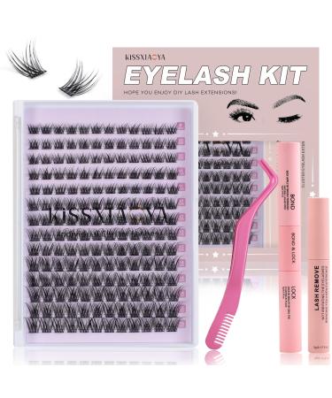 Cluster Eyelash Extensions Kit 168 Pcs 9-16mm Mixed Wide-stem Cluster Lash DIY Lashes Extension Kit with Lash Bond & Seal and Applicator Individual Lashes Kit at Home (Mix 9-16mm 168P W-7 Kit) 1 count (Pack of 1) 9-16mm Mix 168P W-7 Kit