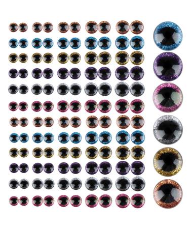 craftshou 120 Pieces 6 Colors Glitter Plastic Safety Eyes 12mm 14mm 16mm 18mm 20mm Round Doll Eyes for Doll Teddy Bear Bunny Toy and DIY Craft Making(Multi Colors) Type a