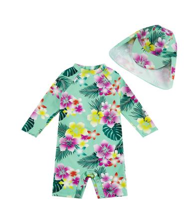 upandfast Baby Girls Swimsuit Baby Swimming Costume UV Baby Girls' Swimwear with Snap Bottom UPF 50+ Sun Protection 9-12 Months Green Flower