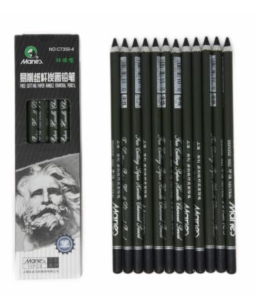 Charcoal Pencil Set - 12pcs/pk - Black Free Cutting Paper Handle Charcoal Pencil C7350 (Medium)