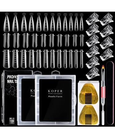 402 Pieces Nail Dual Forms Tip Sets with 3 Style Dual Nail Forms  Dual-Ended Gel Brush & Picker  1 Pcs Nail File  10 Pcs Nail Clips and 50 pcs Horseshoe-shaped Nail Form for Acrylic Nails Extension 402 Piece Set