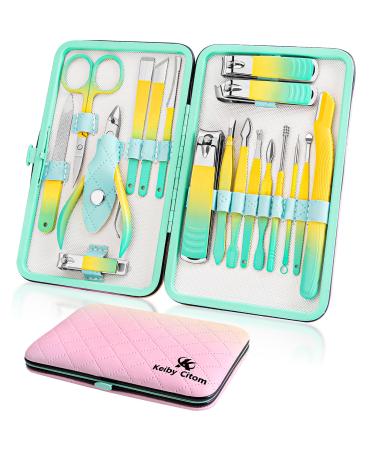Keiby Citom Manicure Set 18pcs Professional Nail Clippers Kit Pedicure Care Tools-Stainless Steel Grooming Tools With Rose Gold PU Leather Case for Travel & Home (Color)