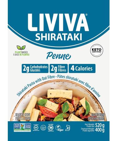 LIVIVA Organic Shirataki Konjac Penne (4 Pk) Diabetic-Friendly Low Carb Low Calorie Pasta Noodles Ready to Serve No Odor Certified Non-GMO Gluten Free Vegan Plant-Based Keto Kosher Halal - Buy Online on SooperMarket.com