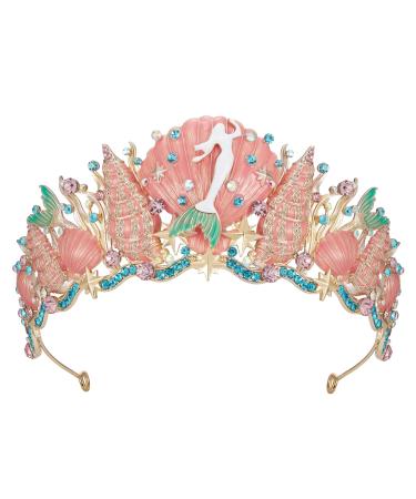 SWEETV Mermaid Crown Princess Tiaras for Women Girls Shell Little Mermaid Crowns for Birthday Cosplay Party Gift  Psychedelic Undersea
