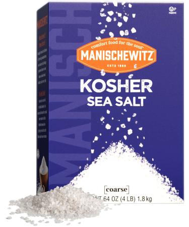 Manischewitz Natural Kosher Salt (4lb Box) | EZ-Pour Spout | 100% Coarse Sea Salt from Sicily Italy | Iodine Free | No Additives or Fillers | Salt Grinder Refill | 25% more than 3lb box