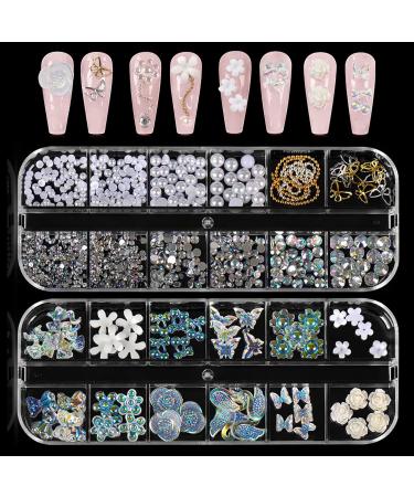 Rhinestones for Nails Nail Glitter Sequins Nail Decals with Crystals Nail Gems Diamonds for Nail Art Including Wax Pencil for Rhinestones And Rhinestone Picker