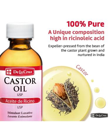 De La Cruz 100% Pure Castor Oil - Nourishing Skin, Hair, Eyelashes & Eyebrows - Natural Laxative - 2 FL Oz - Buy Online on SooperMarket.com