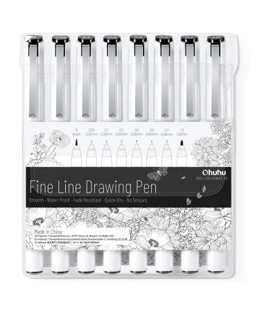 Ohuhu Fineliner Drawing Pens: 8 Sizes Fineliner Pens Pigment Black Ink Micro Pens Assorted Point Sizes Waterproof for Writing Drawing Journaling Sketching Anime Manga Watercolor Artists Beginners