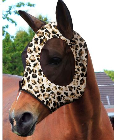Harrison Howard Stretable horse mask with UV protection super comfortable gently to skin and breathable leopard pattern XL extra full size Extra Size Leopard print