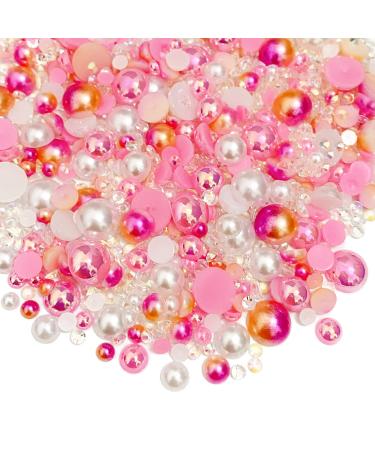 30g Mix Pink Half Pearl Rhinestones for Crafts Mixed Size 3mm-10mm Resin Rhinestone Half Round Flatback Pearl Rhinestones for DIY Nail Art Crafts Jewelry Decoration Pink Series