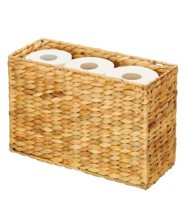 mDesign Rustic Farmhouse Rice Weave Hyacinth Toilet Paper Holder Basket - Small Storage Organizer Tank Topper for Bathroom Counter or Top of Toilet - Holds 6 Rolls of Toilet Paper - Natural/Tan