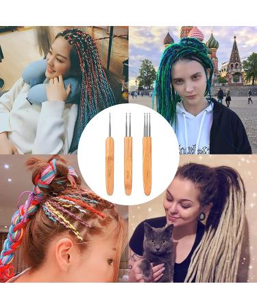 Dreadlock Crochet Hooks Set with Bamboo Handle - 0.75mm Hooks (1, 2, 3) for Hair Weaving - Dreadlock Tool Set - Buy Online on SooperMarket.com