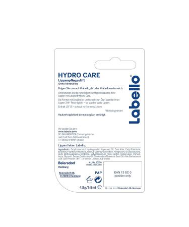 Labello Hydro Care 4-Pack | Nourishing Lip Care Without Mineral Oils | SPF 15 & Shea Butter for Dry Lips - Buy Online on SooperMarket.com
