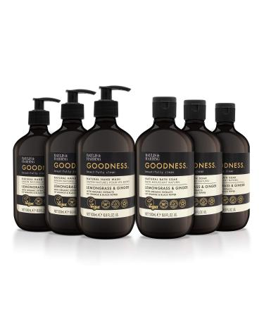 Baylis & Harding Goodness Lemongrass & Ginger Toiletries Bundle: 3 x 500 ml Hand Wash & 3 x 500 ml Bath Soak (6 bottles) - Vegan Friendly Lemongrass & Ginger Hand & Bath Bundle