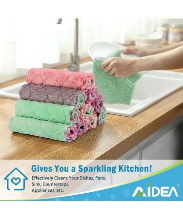 AIDEA Kitchen Dish Cloth 12-Pack - Super Absorbent Coral Fleece Dish Cloths - Premium Microfiber Cleaning Cloths - Fast Drying & Reusable Dish Rags - Buy Online on SooperMarket.com