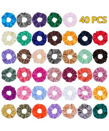 40-Piece Colorful Satin Hair Tie Set | Strong Elastic Bobble Bands & Monochrome Traceless Hair Accessories for Women & Girls - Buy Online on SooperMarket.com