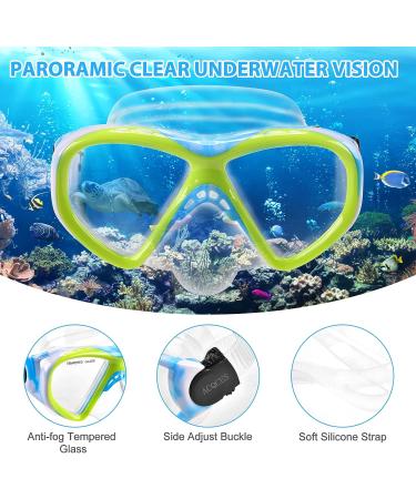 Kids Snorkel Set - Dry Top Snorkeling Gear for Youth Ages 5-15 | Tempered Glass Mask and Snorkel Set with 180 Panoramic View - Blue - Buy Online on SooperMarket.com