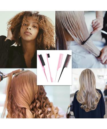 6 Pcs Hair Styling Comb Kit Teasing Comb Brush Set Includes Fluffy Hair Brush Double Sided Edge Control Brush Triple Teasing Comb Fine Metal Rat Tail Comb for Women Professional Barber (Pink) - Buy Online on SooperMarket.com