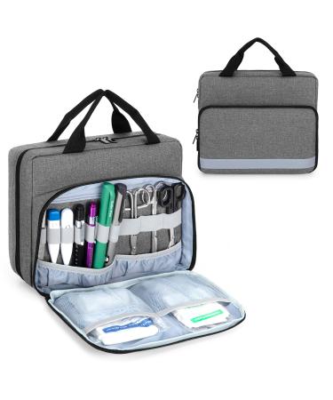 Trunab Padded Stethoscope Case Small First Aid Kit Bag Empty Hold Two Stethoscopes Compatible with 3M Littmann/MDF/ADC Ideal for Home Car Camping and Hiking Grey