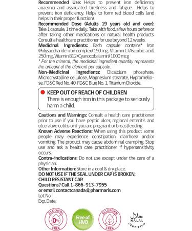 Pharmaris IMAX 150 mg Iron Supplement 250 mg Vit C 1000 mcg Vit B12 30 Capsules Effective iron pills for Iron deficiency Anemia Once Daily Dosing - Buy Online on SooperMarket.com
