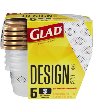 GladWare Design Series Food Storage Containers 9 Oz, 5 Ct | Small Snack Containers for Snacks & Small Meals, Food Storage from Glad | Glad Plastic Food Containers with Lids, Plastic Food Storage 9 oz - 5 Count