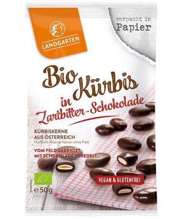Landgarten | Vegan roasted pumpkin seeds covered in dark chocolate | 1 pack (50g) pumpkin seeds in dark chocolate