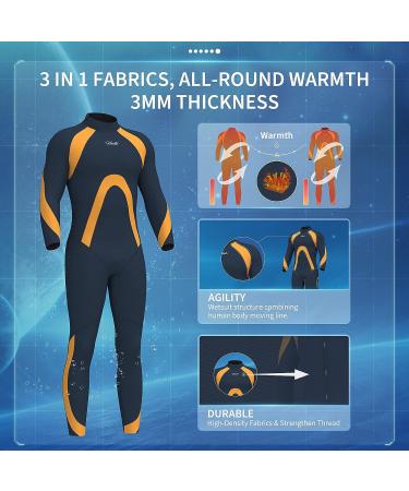 Hevto 3/2mm Neoprene Full Shorty Wetsuit for Women & Men - Keep Warm for Surfing, Swimming, Diving & SUP - M16-Orange Men X-Large - Buy Online on SooperMarket.com