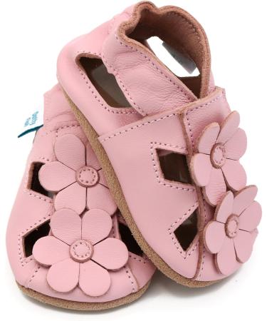 Dotty Fish Soft Leather Baby Shoes- Toddler Sandals, Non-slip | Pink Flowers | 0-6 Months to 3-4 Years - Buy Online on SooperMarket.com