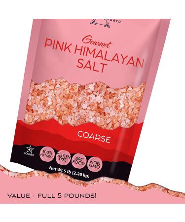 Pristine Superb Pink Himalayan Salt - Coarse Grain - 100% Natural & Organic - Kosher Certified - Mineral Dense for Health - 5lb Bag - Buy Online on SooperMarket.com
