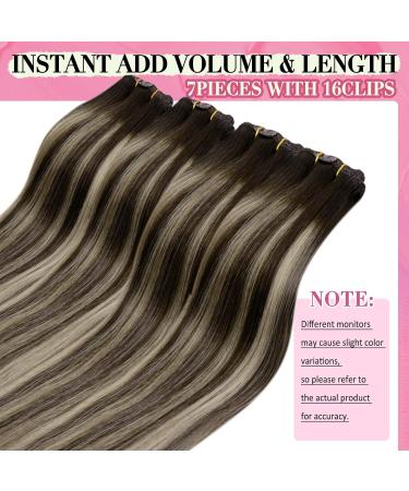 Youngsee Real Hair Extensions - Ombre Clip-In Balayage 45cm Dark Brown to Ash Blonde 120g (7PCS) - Human Hair Clip-Ons - Buy Online on SooperMarket.com