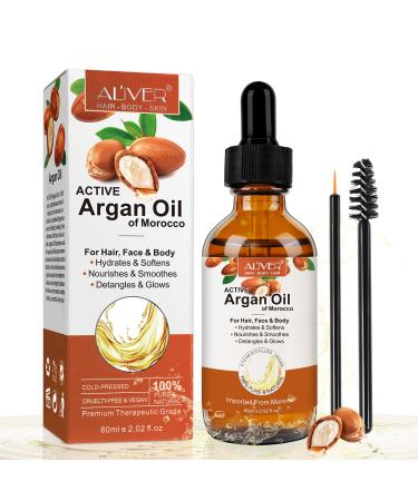 HRAMEX Organic Argan Oil for Hair Growth - 100% Pure Cold Pressed Moroccan Argan Oil for Skin & Face Repair and Nourish Stimulate Growth for Dry Damaged Hair(60ML)