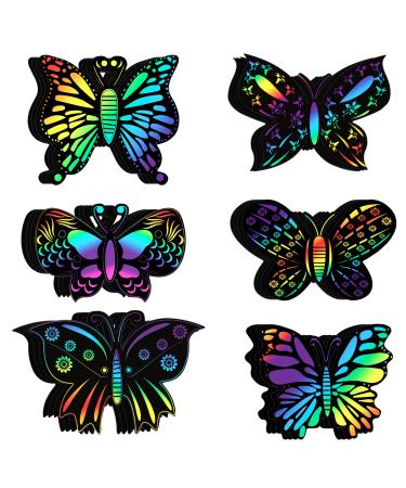 Lusofie 24 Pieces Butterfly Scratch Cards Scratch Crafts Art Card Rainbow Spring Scratch Card Butterfly Party Favors for DIY Crafts Home Decoration Art Project Games, 6 Styles