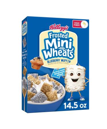 Kellogg's Frosted Mini Wheats Breakfast Cereal, Fiber Cereal, Kids Snacks, Blueberry Muffin, 14.3oz Box (1 Box)