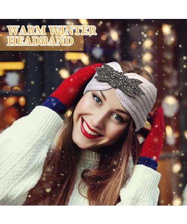 Winter Knitted Headband Ear Warmers for Women 3 Pieces Chunky Sequin Flower Knit Headband Warm Crocheted Hairband Head Wrap Earmuff - Buy Online on SooperMarket.com