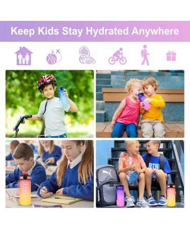 ROISDIYI Kids Water Bottle 20oz with Straw | BPA-Free & Leak-proof | Motivational Reusable Water Bottle for School | One-handed Opening Straw Lid | Anti-dust Spout Cover | Blue - Buy Online on SooperMarket.com