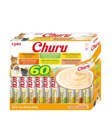 Inaba Churu - Cat delicacies from various pureed chicken varieties - cat snacks - treats with a smooth & creamy texture - pet food - 60 tubes x 14g chicken 60 g (1 Pack)
