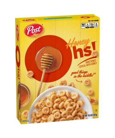 Post Honey Ohs! cereal, Filled Ohs! Breakfast Cereal, Breakfast Snacks, 10.5 Oz (Pack of 4)