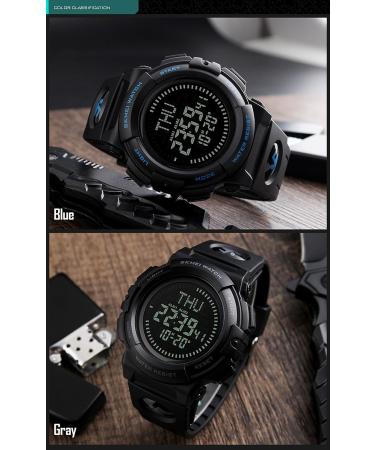 Mens Military Digital Sports Watch with Survival Compass | 50M Waterproof, 3 Alarm, Stopwatch | Black - Buy Online on SooperMarket.com