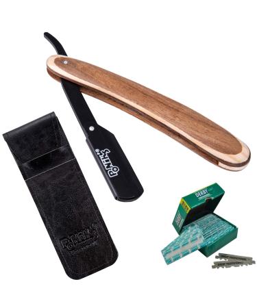 Ponik's classic razor set men transport bag razor set with 100 derby changing blades high-quality stainless steel barber knife for a precise beard-shave brown