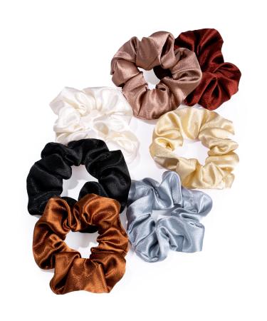 Whaline Silk Satin Hair Scrunchies Elastic 7 Colors Hair Tie Bands Traceless Large Hair Bands Non-Slip Ponytail Holder Ropes Hair Accessories for Women Girl Thick Thin Hair (Brown & Blue Series)