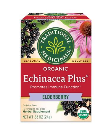 Traditional Medicinals Organic Echinacea Elderberry Herbal Tea - 32 Tea Bags Total, Immune Function Support, Pack of 2 - Buy Online on SooperMarket.com
