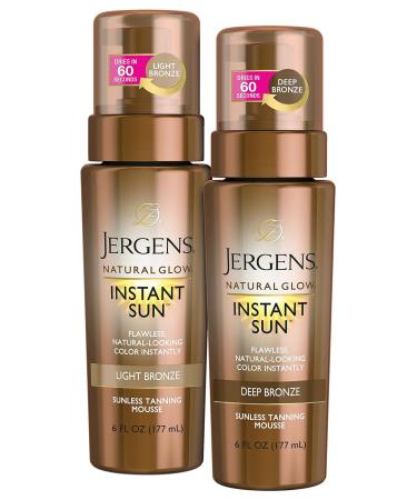 Jergens Natural Glow Instant Sun Body Mousse - Light Bronze Tan | 6 oz Sunless Self-Tanner for Natural-Looking Tan - Shop Internationally - Buy Online on SooperMarket.com