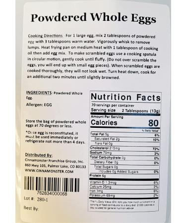 2 Pounds Powdered Whole Eggs - Made in the USA | Farm Fresh, Non-GMO, All Natural | Best Prices & Quality | Makes 70 Large Eggs - Buy Online on SooperMarket.com