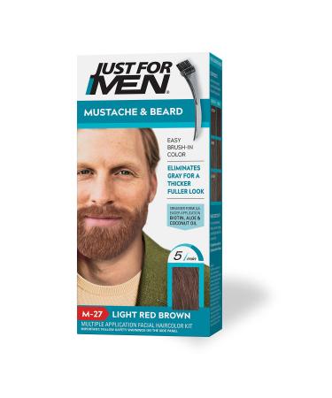 Just For Men Mustache & Beard  Beard Dye for Men with Brush Included for Easy Application  With Biotin Aloe and Coconut Oil for Healthy Facial Hair - Light Red Brown  M-27  Pack of 1 Pack of 1 Light Red Brown M-27